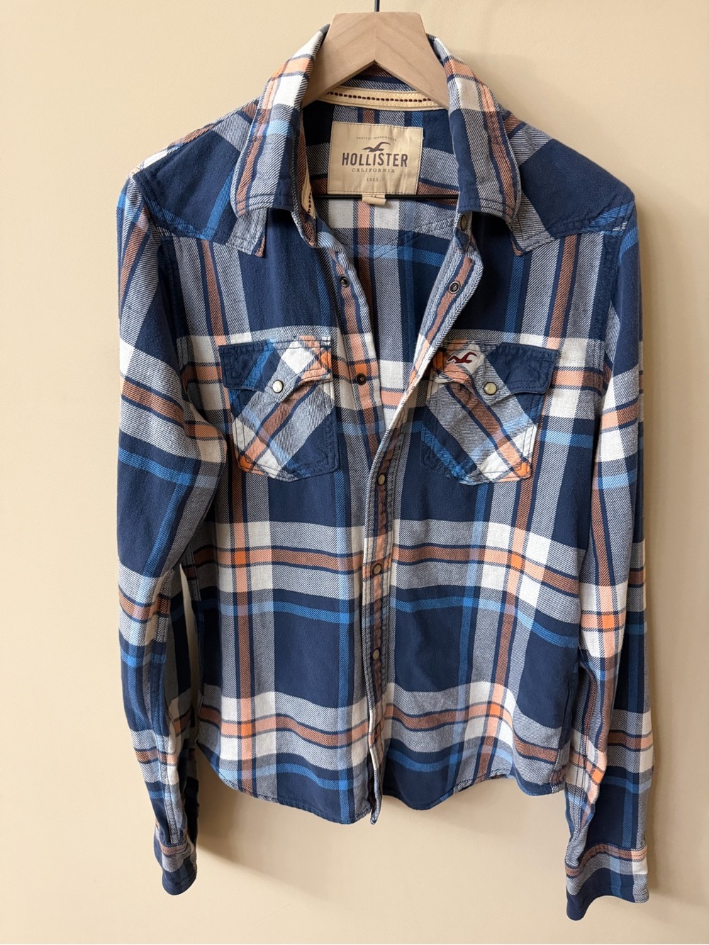 Hollister Men’s Flannel Plaid Western Shirt, Button Down w/ Snaps, Size M